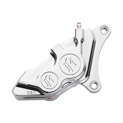 - Polished
- CNC machined billet aluminum
- Direct bolt-on the front fork, no brackets required
- Designed for 11.5" rotors
- ABS and Non-ABS compatible
- 137x4B
- 4-piston differential bore
- Proudly machined with the PM icon logo
- Designed to slow down fast, without flexing.
Note: Will also fit 97-11 FLSTS Softail Springers left front but 952500 FLSTS caliper bolt kit must be purchased separately.
Performance Machine has been in the forefront of brake caliper design, ever since 1982. Each caliper and bracket is precision CNC machined from billet aluminum to a high-end performance product that combines lightweight, flex resistance and durability with a hard to beat styling. Available in various coatings to suit your taste.