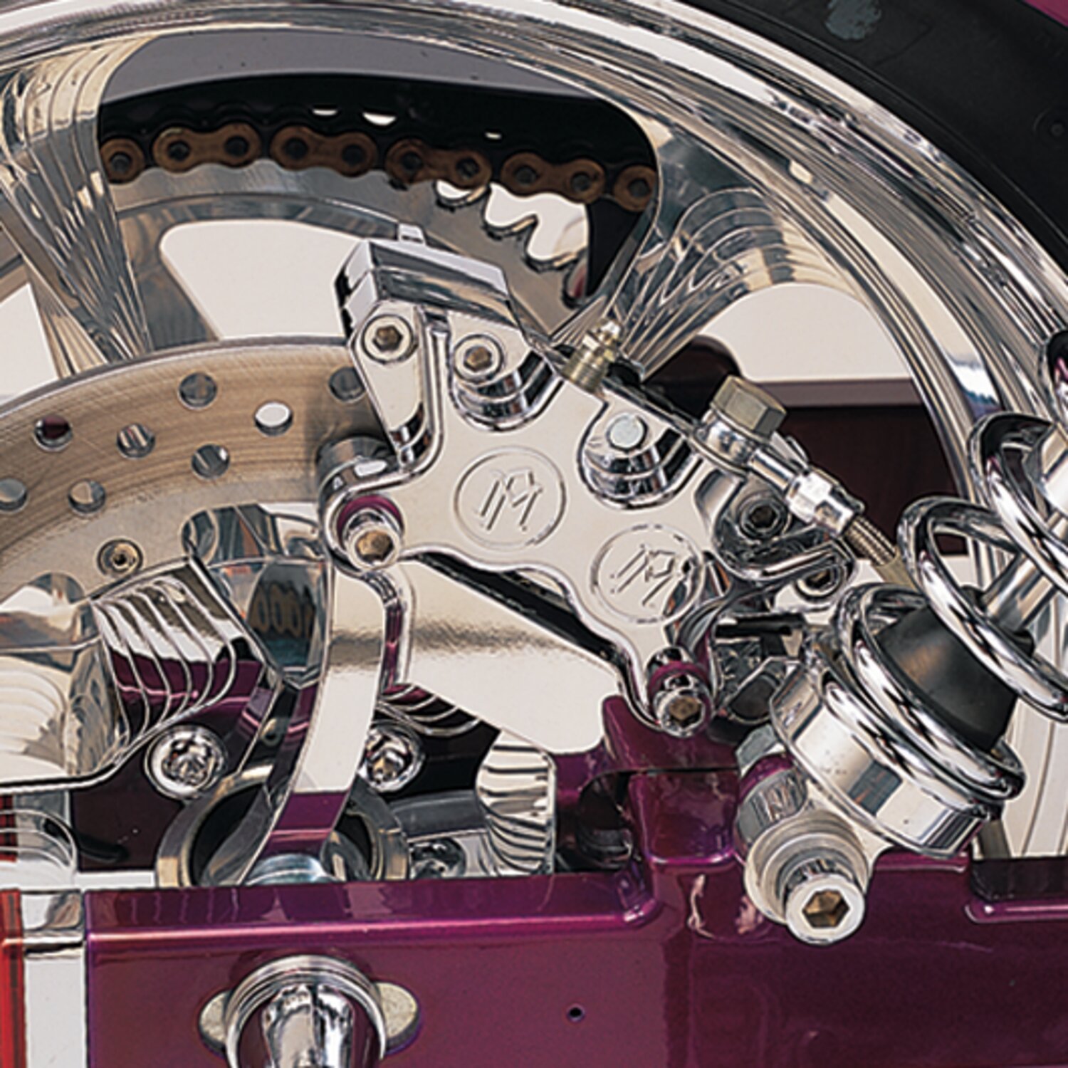 PM, Rear 4-p caliper bracket, 11.5". Chrome