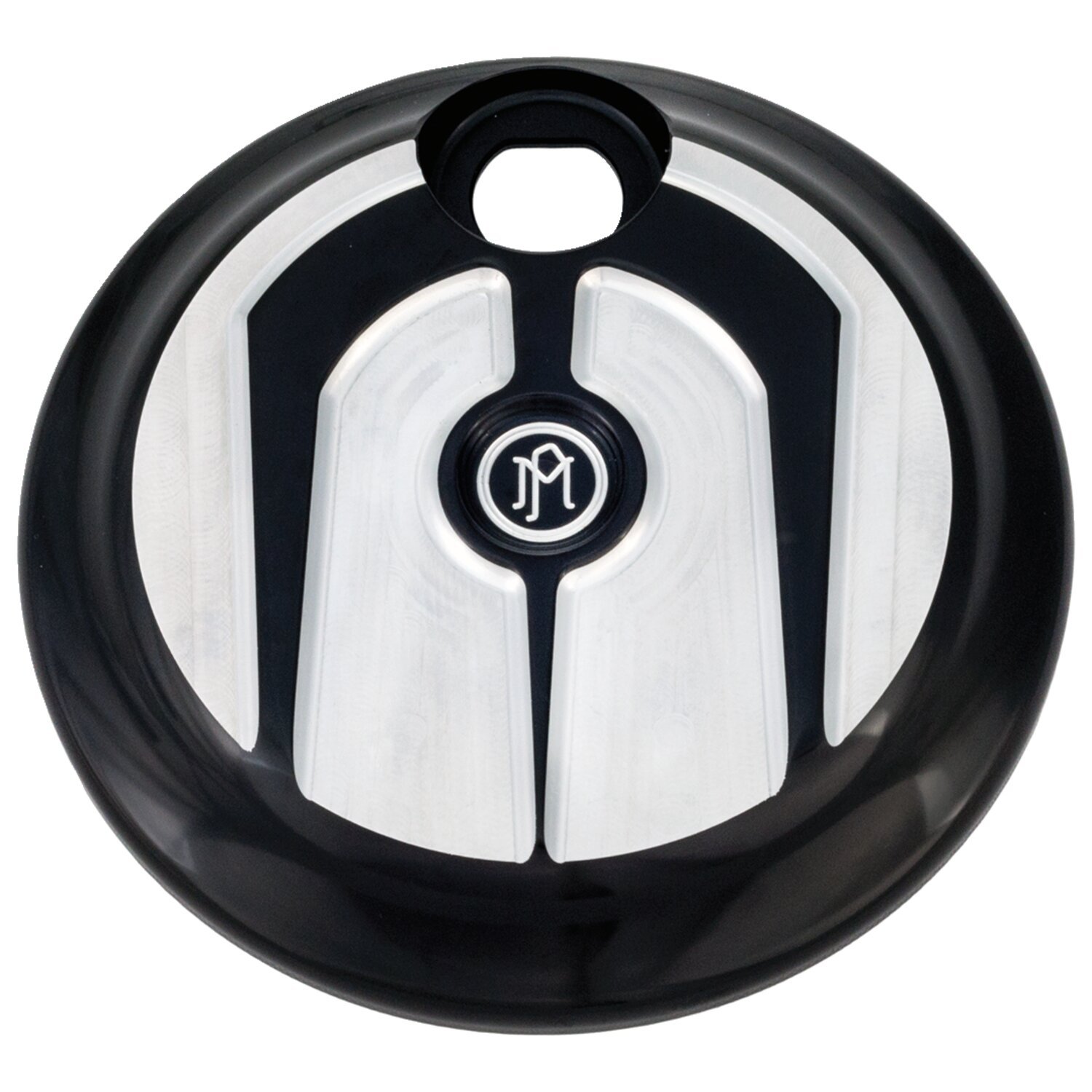 PM, 'Scallop' Touring fuel tank door cover, Black, Contrast Cut