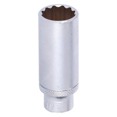 - 3/8" drive
- Extra long
- Length: 63mm
- Socket head: 12-point
- Material: Chrome vanadium with satin finish