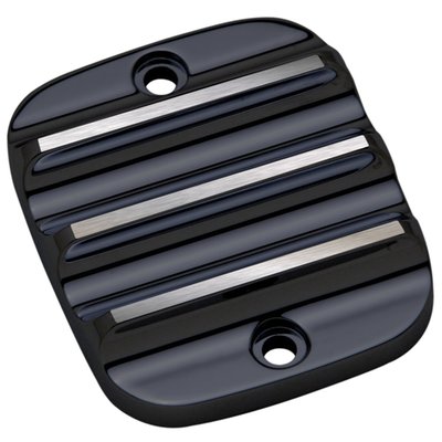 Front brake master cylinder cover in CNC machined billet aluminum with a black anodized finish.