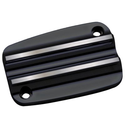 Front brake master cylinder cover in CNC machined billet aluminum with a black anodized finish.