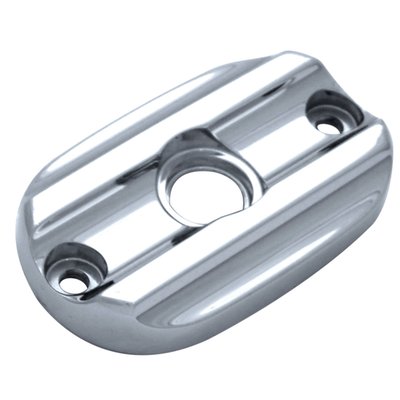 Finned. Chrome plated finish. 
Rear brake master cylinder cover in CNC machined billet aluminum.