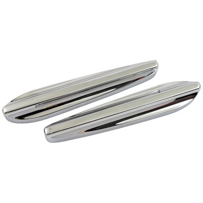 Chrome plated. Used when you want to remove the front turn signals on your fork slider equipped H-D. Lets you remove the OEM turn signal bracket & hide the ugly holes. CNC machined from billet aluminum.