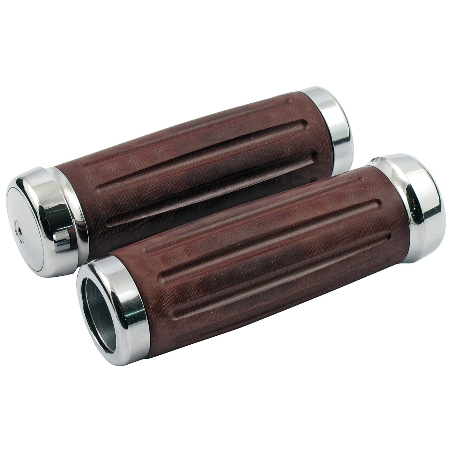 Riverside, Bakelite® retro handlebar grip set. Int. throttle, Brown, Chrome
