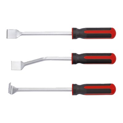 3-piece universal scraper set. Can be used as gasket scraper and in most other applications where a surface must be mechanically cleaned without causing damage. With anti-slip grip.