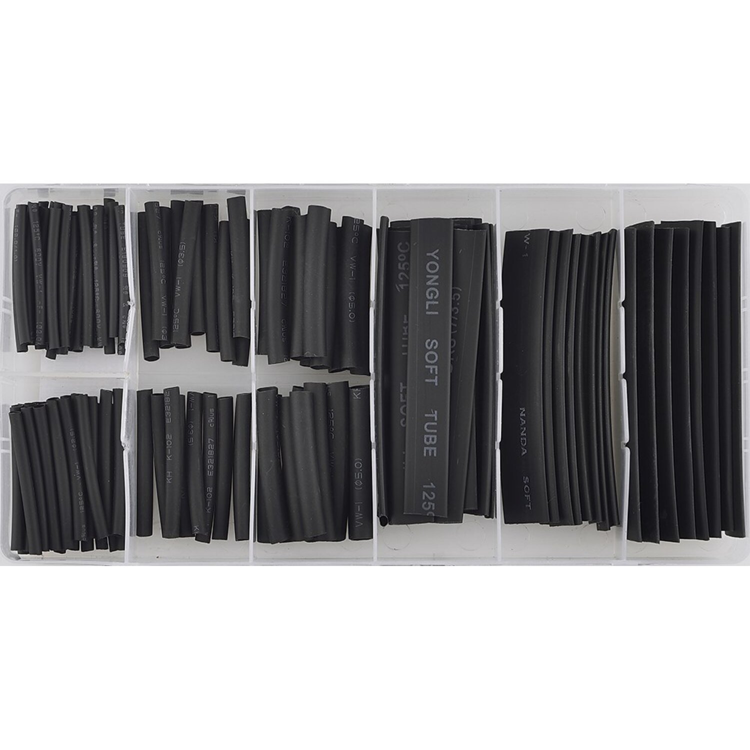 Sonic, Shrinking tube assortment. 127-piece set, Black