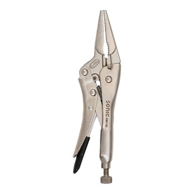 Adjustable self-locking grip pliers, power pliers or also called vice grip pliers. With extra long serrated jaws for a better reach into confined spaces.
- Extra long jaws
- Height: 12.06mm
- Width: 42.5mm
- Length: 169.7mm
- Weight: 200 grams