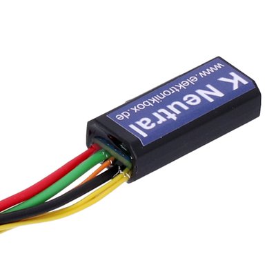 Used to provide a neutral gear indication on any new speedometer. The K Neutral uses the 3 gear switches found on BMW K motorcycles. The module has with a power output for both the neutral indicator LED and the starter relay. It therefore also allows using the starter relay (start the bike) without the need to pull the clutch. 
- Dimensions: 38 mm length x 16 mm wide x 11 mm height 
- Body material: shock resistant ABS plastic, waterproof poured raisin 
- Power consumption: approx. 20 mA 
- Case Color: Black 
- Connections: 0.14 qmm and 0,5 qmm,  20 cm 
- Maximum ambient temperature: 80 degree Celsius 
- Input voltage range: 6 - 18 Volt