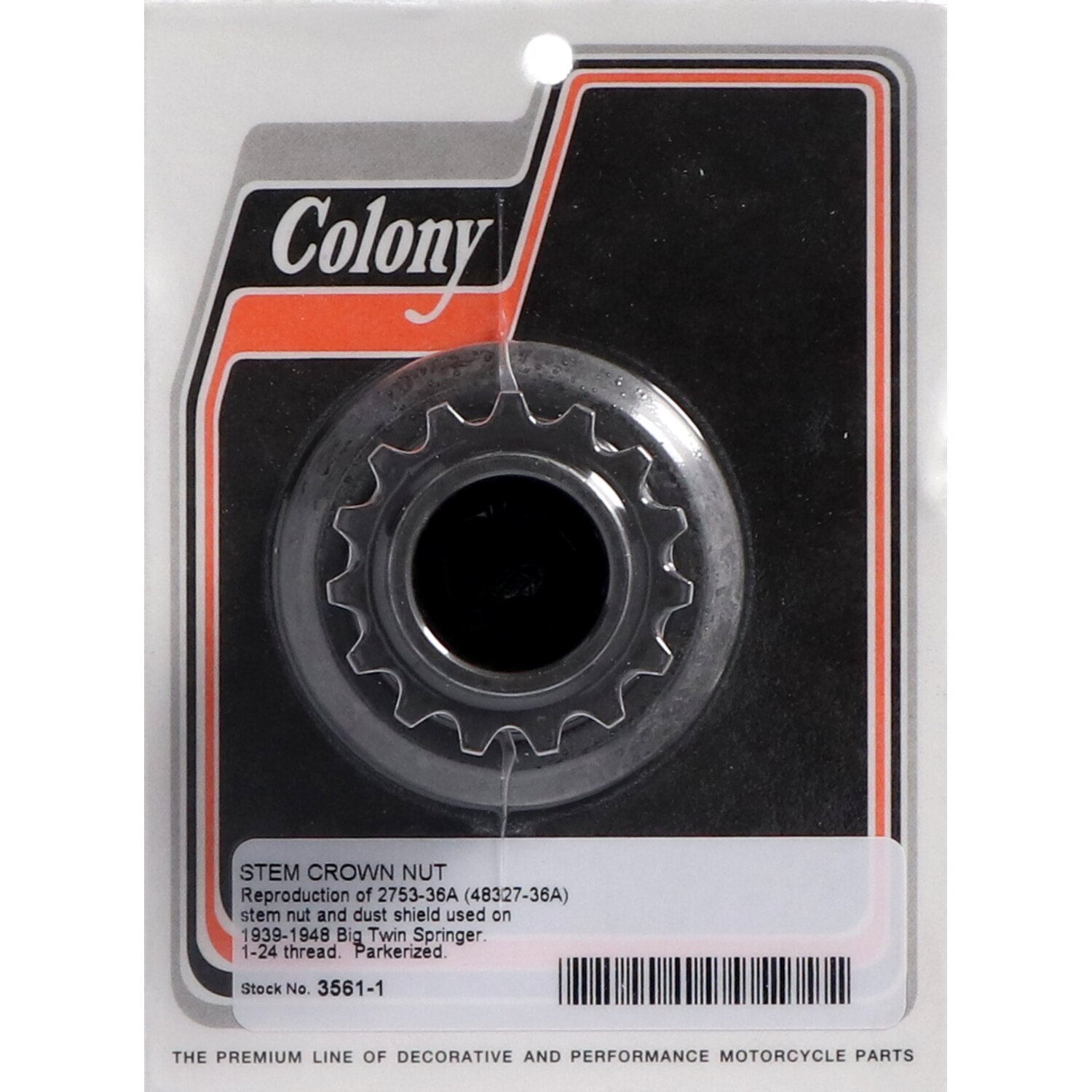 Colony, stem crown nut. Black parkerized, Matte