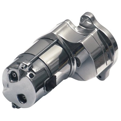 Spyke 1.4 KW starters offer 200% more torque, for 65-88 Big Twin models, than stock starters with a standard battery. This is due to the special gear reduction system that is used.  High KW starters have the drawback that they will require special batteries to actually provide the power they are capable of. The short overall length, clean looks and the several finishes make this starter optical very attractive. Automotive industry internals are used, they are of tried, tested and proven quality. The special gear reduction design also allows this starter to turn over most Big-Inch high-compression engines without the need of a special (big) battery.
