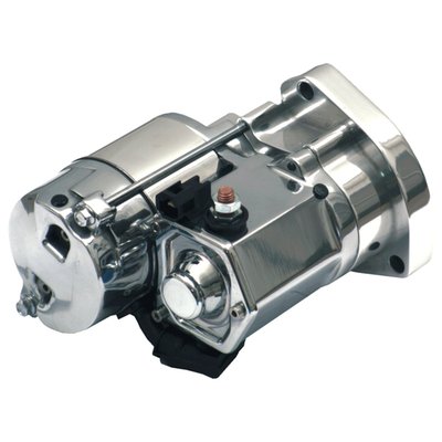 This Spyke 1.4 KW starter offer 46% more torque than stock starters, with a standard battery, due to the special gear reduction system. High KW starters have the drawback that they will require special batteries to actually provide the power they are capable of. The short overall length, clean looks and the several finishes make this starter optical very attractive. Automotive industry internals are used, they are of tried, tested and proven quality. The Spyke Starter has a much better clutch gear than the OEM starters, which are sometimes seen as failure prone. The special gear reduction design allows this starter to turn over most Big-Inch high-compression engines without the need of a special (big) battery.