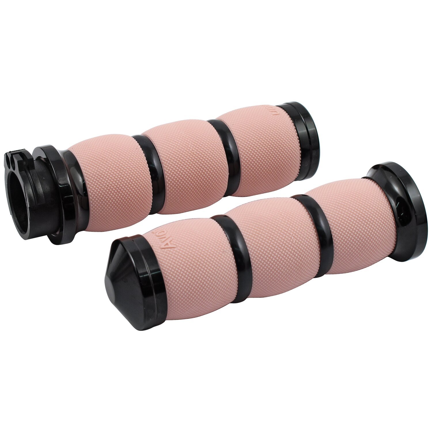 Avon, Air Cushioned grip set. Black anodized/Pink rubber, Red, Gloss