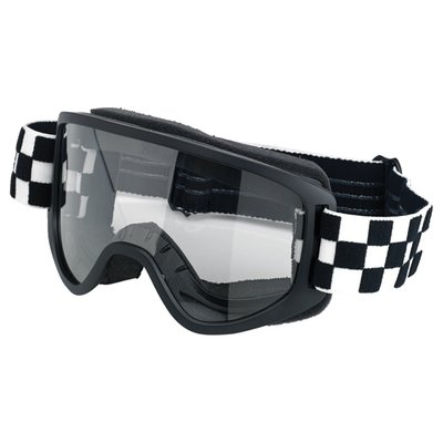 Biltwell's Moto 2.0 Goggles features a new sleeker injection-molded plastic frame with slightly wider peripheral space to accept many prescription glasses. The goggles have impact-resistant clear polycarbonate anti-fog lens for foul weather riding. Double D-rings on the woven elastic strap provide precise adjustment to fit a wide range of helmet shell sizes. Silicone strips on the back of the strap create stiction against the helmet to reduce slipping. Two-stage face foam with brushed fleece outer layer wicks moisture away from skin and provides filtration to keep goggle interior clean and dust free. Meets CE EN1938:2010 standard for recreational motorcycle operation.