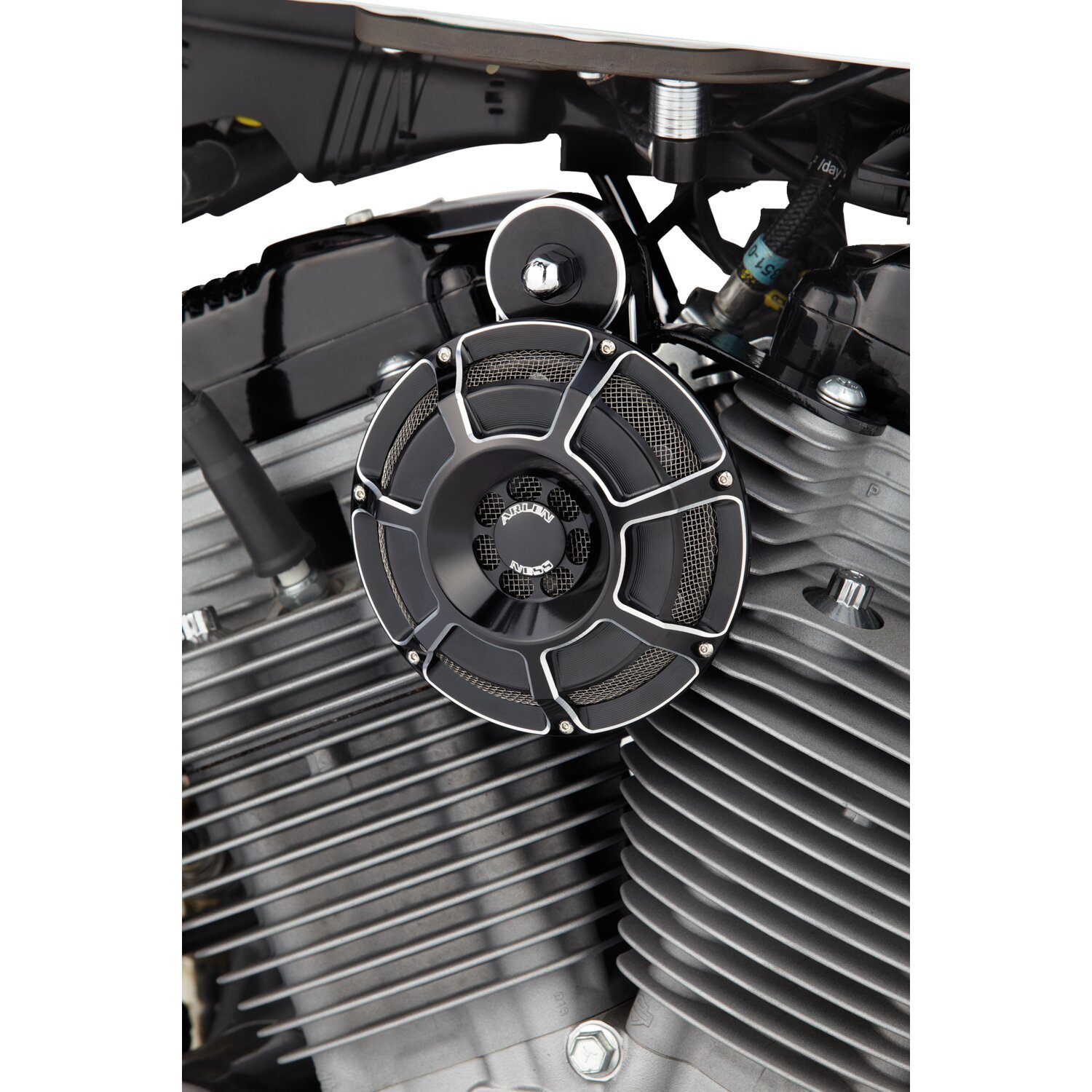Arlen Ness, billet horn kit, Beveled. Black CC, Contrast Cut
