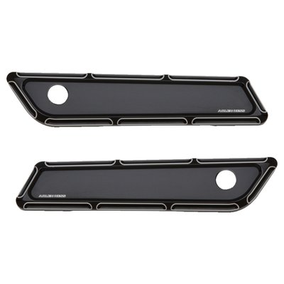 Black anodized with Contrast Cut finish. CNC machined from billet 6061 aluminum. Fits Touring models with hard bags. Full functions of stock latches are retained. Bolt-on design that works with stock hinge and lock assembly. Complete with installation hardware.