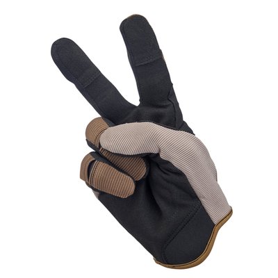 Biltwell Moto Gloves are designed for riding and working on motorcycles—no carbon fiber, no fringe and no compromises. Rugged single- and double-needle polyester stitching throughout and smart screen thumb and finger tips. Synthetic leather palms provide traction while ventilated backs breathe to keep hands cool and dry.