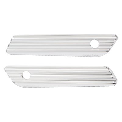 Billet aluminum. Fits Touring models with hard bags. CNC machined from billet 6061 aluminum. Fits Touring models with hard bags. Full functions of stock latches are retained. Bolt-on design that works with stock hinge and lock assembly. Complete with installation hardware.