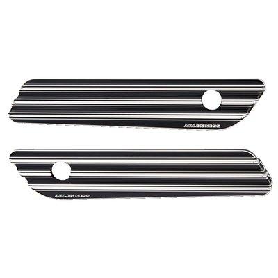 Black anodized with Contrast Cut finish. CNC machined from billet 6061 aluminum. Fits Touring models with hard bags. Full functions of stock latches are retained. Bolt-on design that works with stock hinge and lock assembly. Complete with installation hardware.