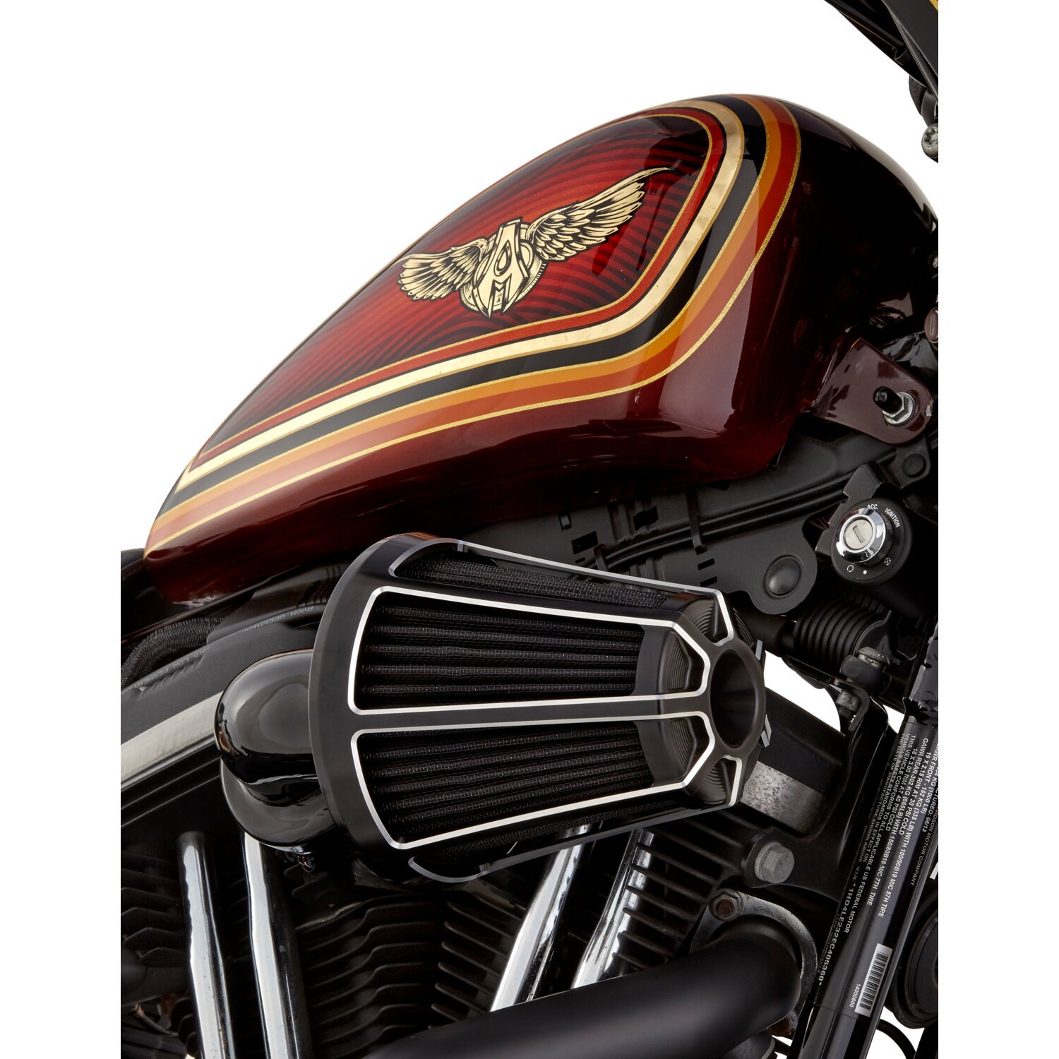 Arlen Ness, 90° Monster Sucker air cleaner. Beveled, Black, Contrast Cut