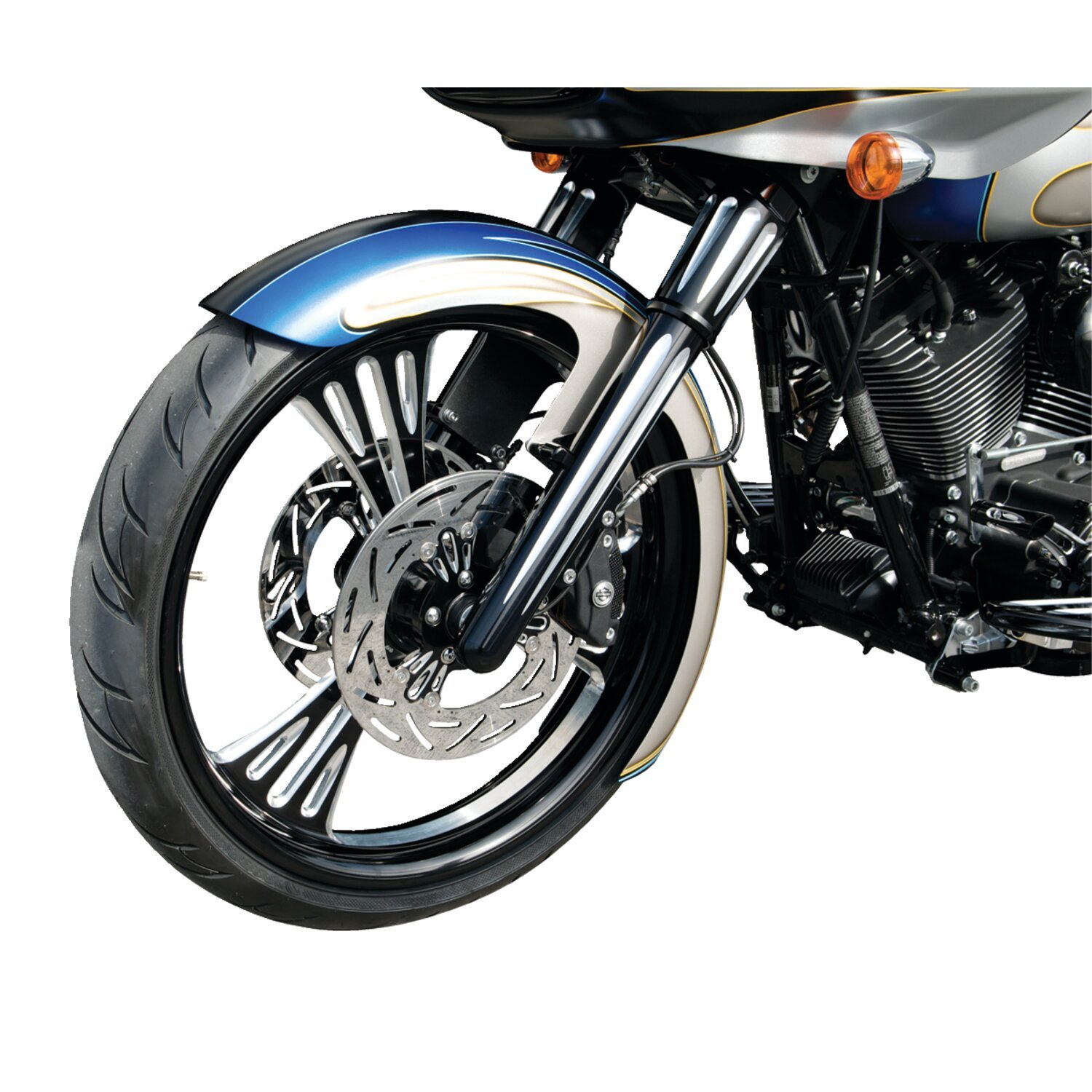 Arlen Ness, 49mm hot legs dual disc deep cut, Black, Gloss