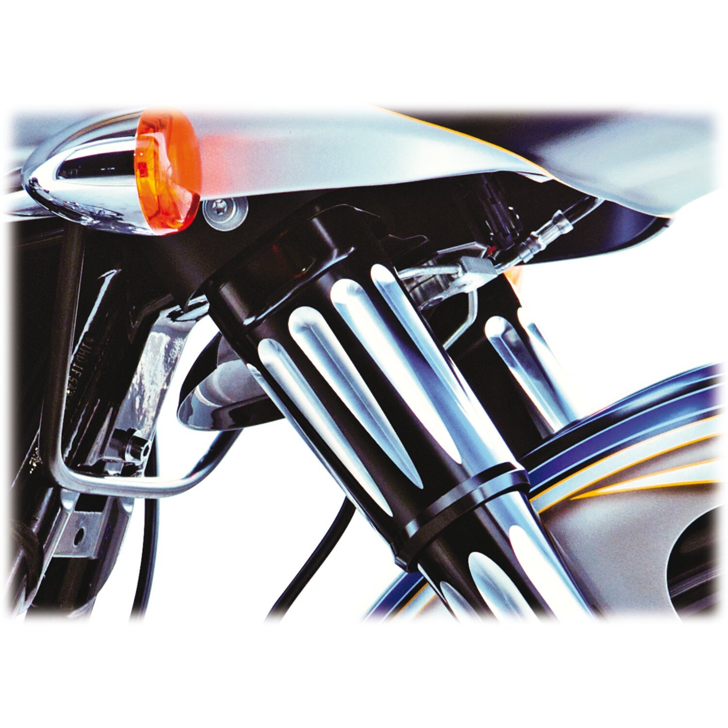 Arlen Ness, Deep Cut fork boots. Black contrast machined, Contrast Cut