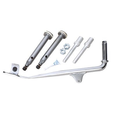 All you need to lower the complete motorcycle, front & rear. Kit consists of two special fork dampers, which will lower the fork without changing stock springs, and two adjustable rear shock bolts. Complete with a special 1" shorter jiffy stand. Forks of FXST models will be lowered 2 1/2" and FLST around 2", rear shocks will be fully adjustable. 
Note: Fork oil is not included. Make sure spring travel clearance is adequate on your motorcycle before riding.