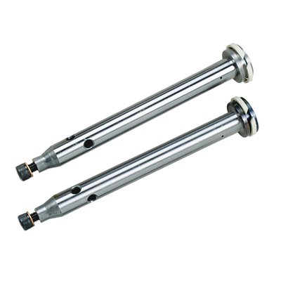 For 41mm forks. These specially shortened and drilled fork dampers work with stock fork springs. Drops FXST models -2 1/2", FLST models -2" and FLT/Touring models 1 1/2".
Note: Make sure spring travel clearance is adequate on your motorcycle before riding.