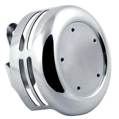Chrome. Allows installation of any 5 hole point cover (all Twin Cam models). This offers a great individual component choice and allows much easier theme matching or changing than all other horn covers. Fits as a direct replacement for the OEM style cowbell or waterfall horn cover. CNC machined from billet 6061-T6 aluminum.