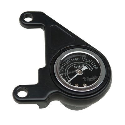 Black anodized. Pressure gauge features a stainless housing, glass lens and glycerin filling for vibration damping. Bracket is CNC machined billet aluminum. Kit includes 60 PSI gauge, billet bracket & gauge cone, stainless oil hose and necessary hardware.