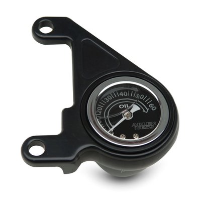 Black anodized. Pressure gauge features a stainless housing, glass lens and glycerin filling for vibration damping. Bracket is CNC machined billet aluminum. Kit includes 60 PSI gauge, billet bracket & gauge cone, stainless oil hose and necessary hardware.