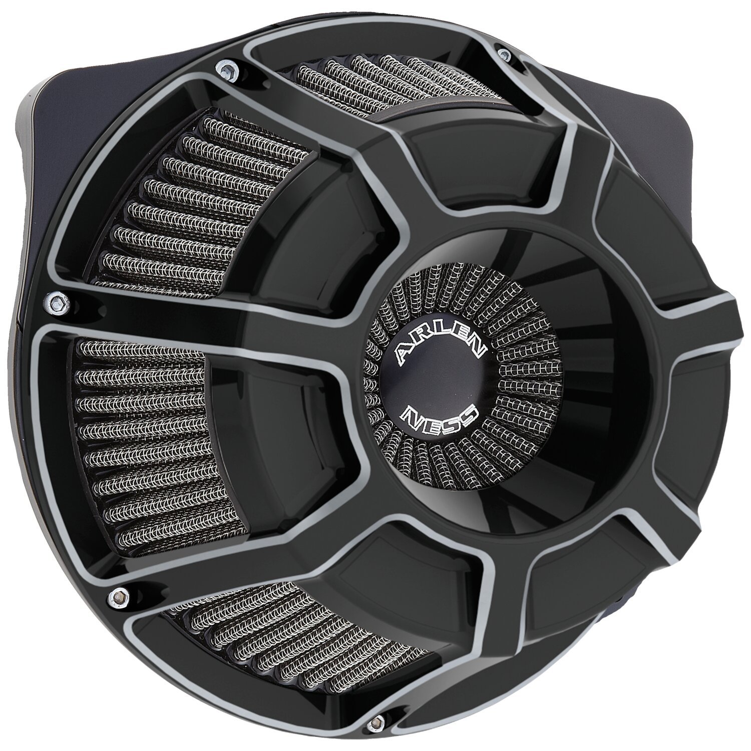 Arlen Ness, inverted air cleaner kit 'Beveled'. Black CC, Contrast Cut