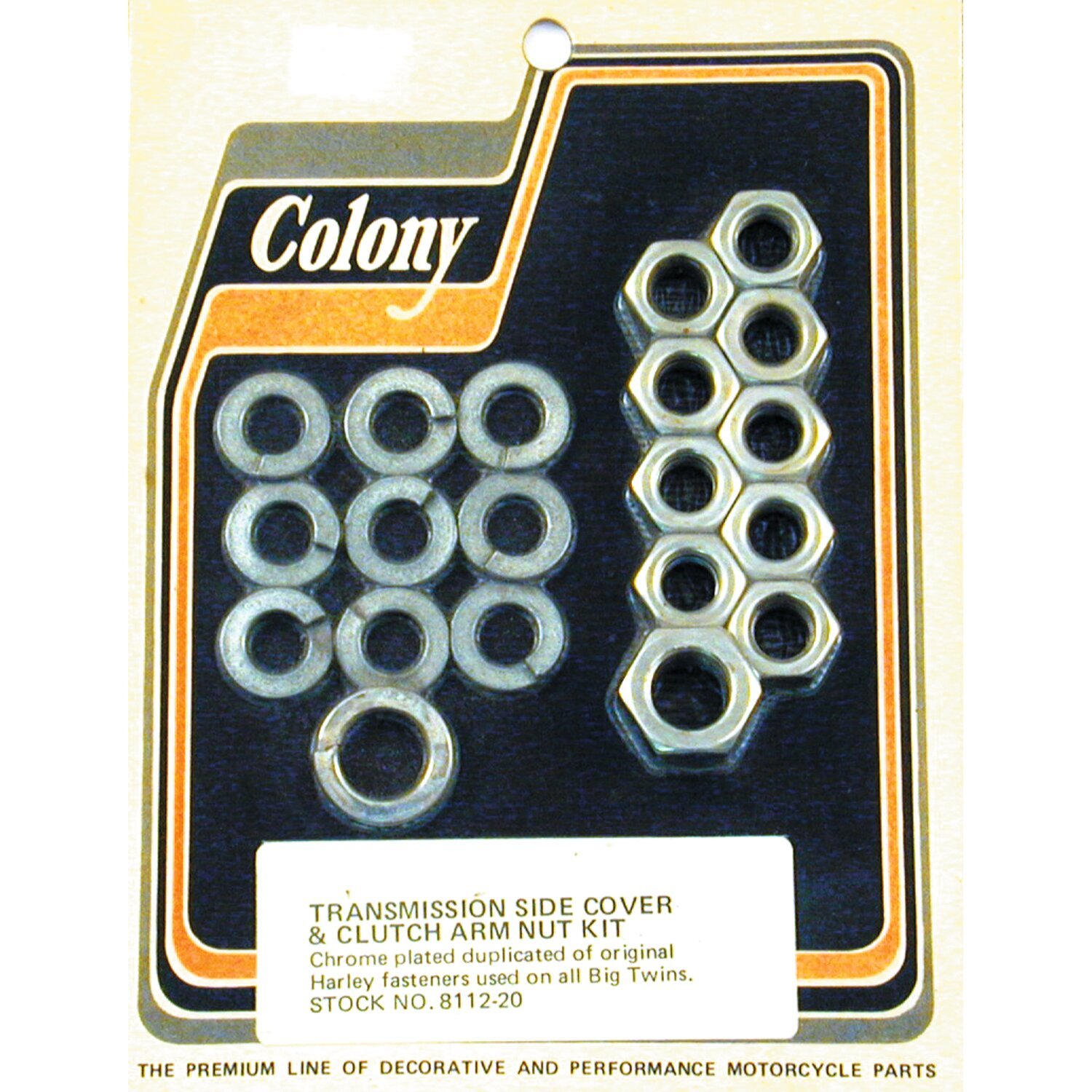 Colony, transmission side cover nut kit. Chrome Hex, Silver