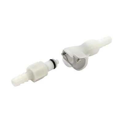 Dual Shut-Off. 1/4" (6.35mm) inside diameter. 
Connecting and disconnecting your fuel line in a split second. Press the thumb latch and the coupling halves disconnect. The half with the thumb latch is equipped with an automatic fuel shut-off, the other half will stay open. Use dual shut-off for tanks with a crossover line. To connect the fuel lines, just press the coupling halves together. Comes with Viton O-rings. Can be used with any type of pump gas or racing fuels. 
Note: See 960475 for replacement 1/4" O-ring