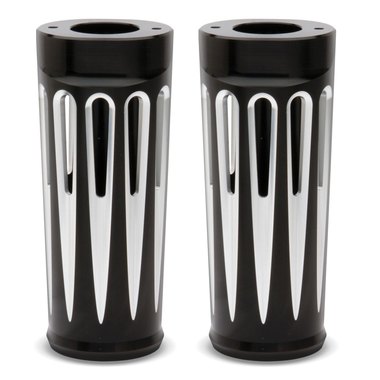 Arlen Ness, Deep Cut fork boots +2". Black contrast machined, Contrast Cut