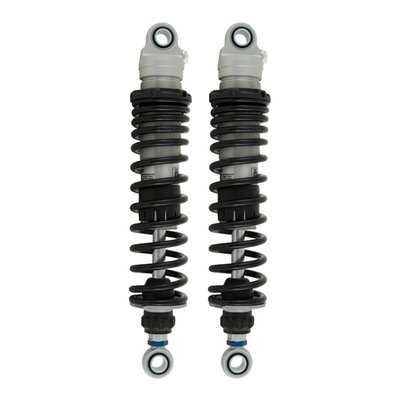 - Black springs 
- Clear body 
- S: Single tube body 
- Piston diameter: 36mm 
- D: Monotube high pressure gas type shock absorber with internal reservoir in the main body 
- R1: Adjustable rebound damping. Adjuster wheel above the end eye 
- L: Adjustable length 
- Length: 336 +10/-0 mm 
- Stroke: 77 mm 
- Rate N/mm: progressive 16-26 N/mm 
- Position: rear 
- Mounted spring: 00480-02 
- Packaging unit: pair 
- ABE approved. 
The STX36 is a shock that's been around the block and it paid it's dues when it comes to performance and durability. Especially for the cruiser market when taking riding a step up, the STX36 is an excellent investment when suspension characteristics are important to you.