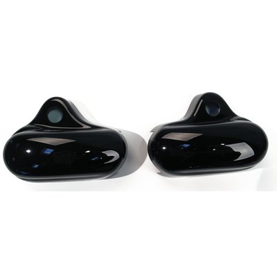 Gloss black ABS covers. Covers the wheel axle bolts and swingarm area. 
Mounts to the shock absorber mount.