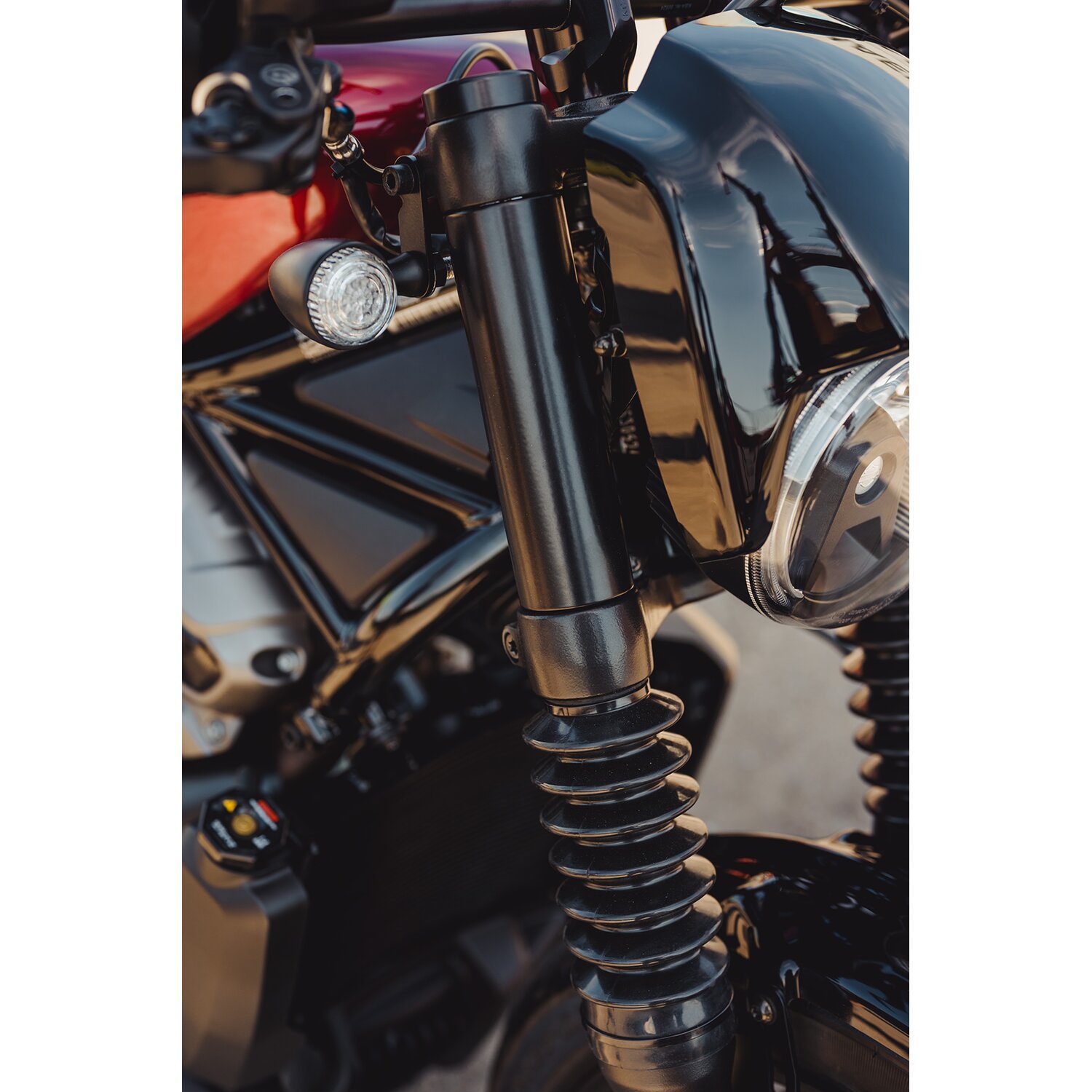 Cult-Werk, upper fork tube covers. Long, Black, Gloss