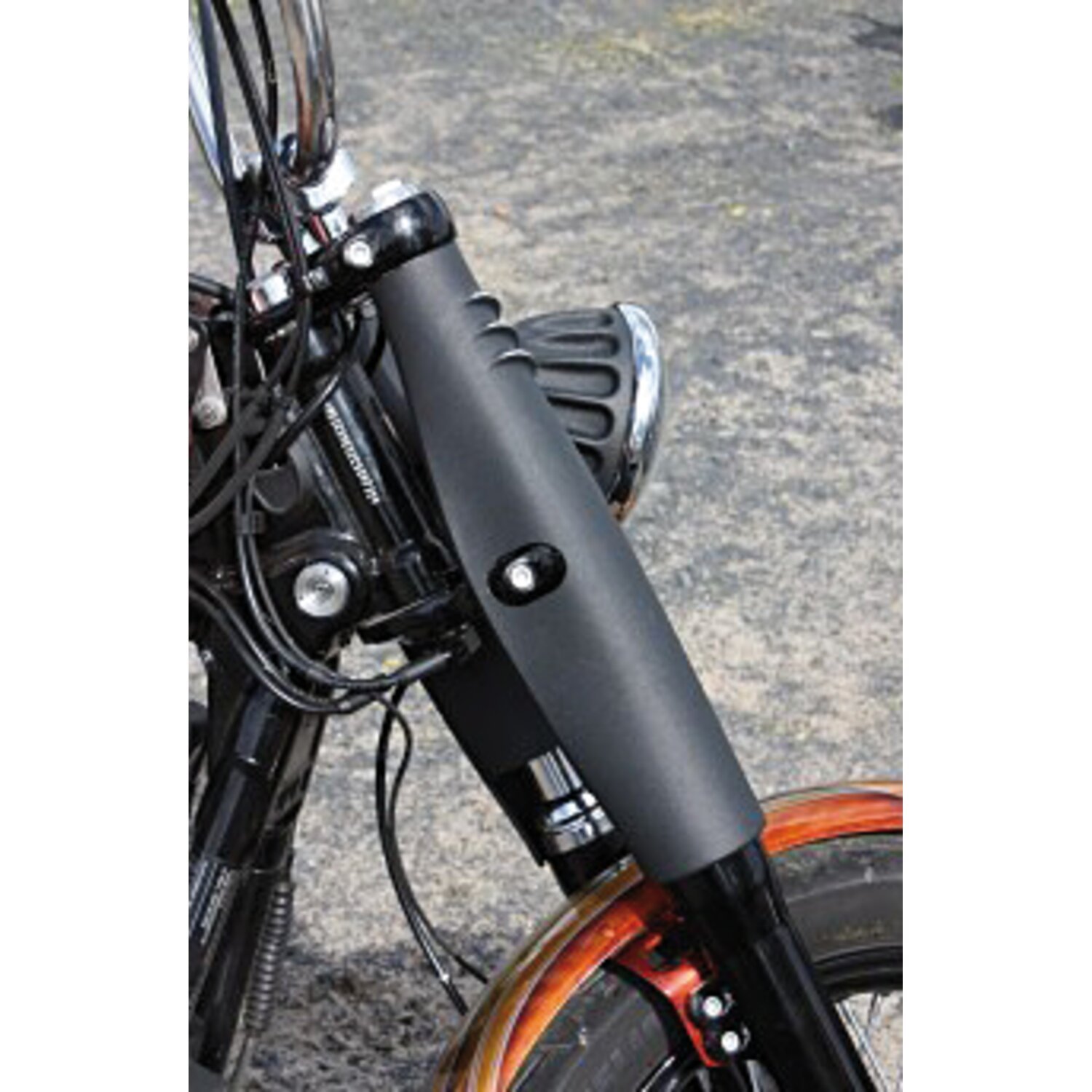 EMD, Bombshell 49 upper fork tube covers. Black Cut, Contrast Cut