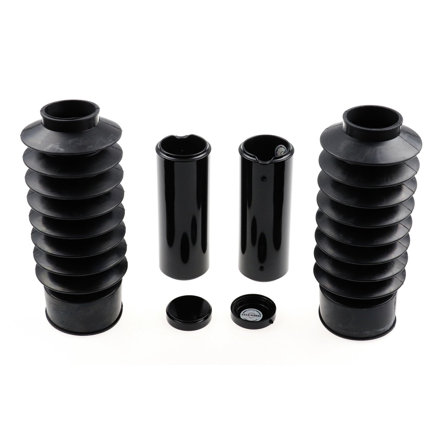 Cult-Werk, 6-piece fork tube cover kit long, Black, Gloss