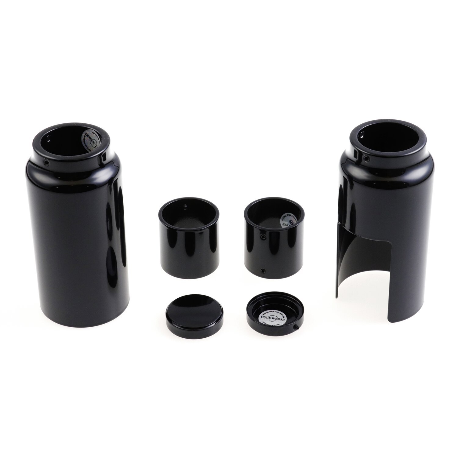 Cult-Werk, 6-piece fork tube cover kit short, Black, Gloss
