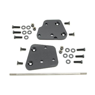 Extension plates that move the floorboards, complete with controls, 2 inches forward. Kit includes chromed aluminum extensions plates, stainless shifter rod. 

Note: Required 2" longer brake line is not included. 
Note: Will not work with engine guards on FLSTS, FLSTC models.