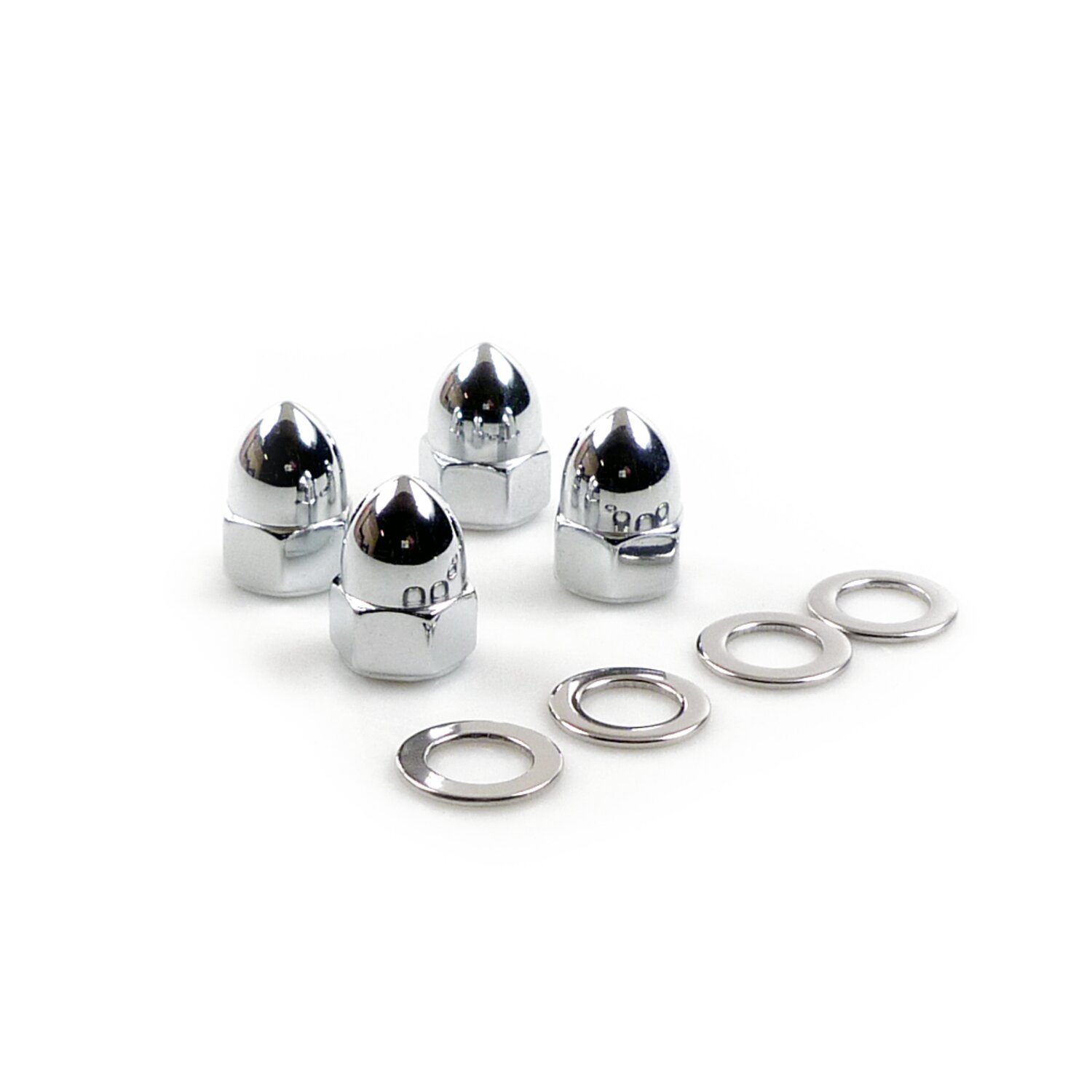 GW, rocker shaft end nut set. Acorn style, Chrome