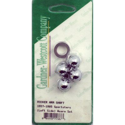Chrome plated. Custom Acorn nut styled. Includes washers. Used on the left side of the rocker box. 7/16-20 threaded. Repl. 7875.