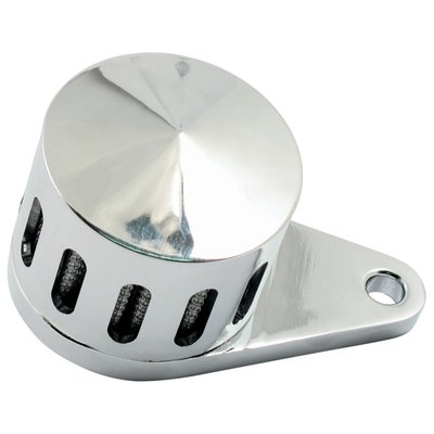 With mounting tab for 1/4" bolt. Takes 3/8" ID oil hose. With chrome plated slooted design cover.