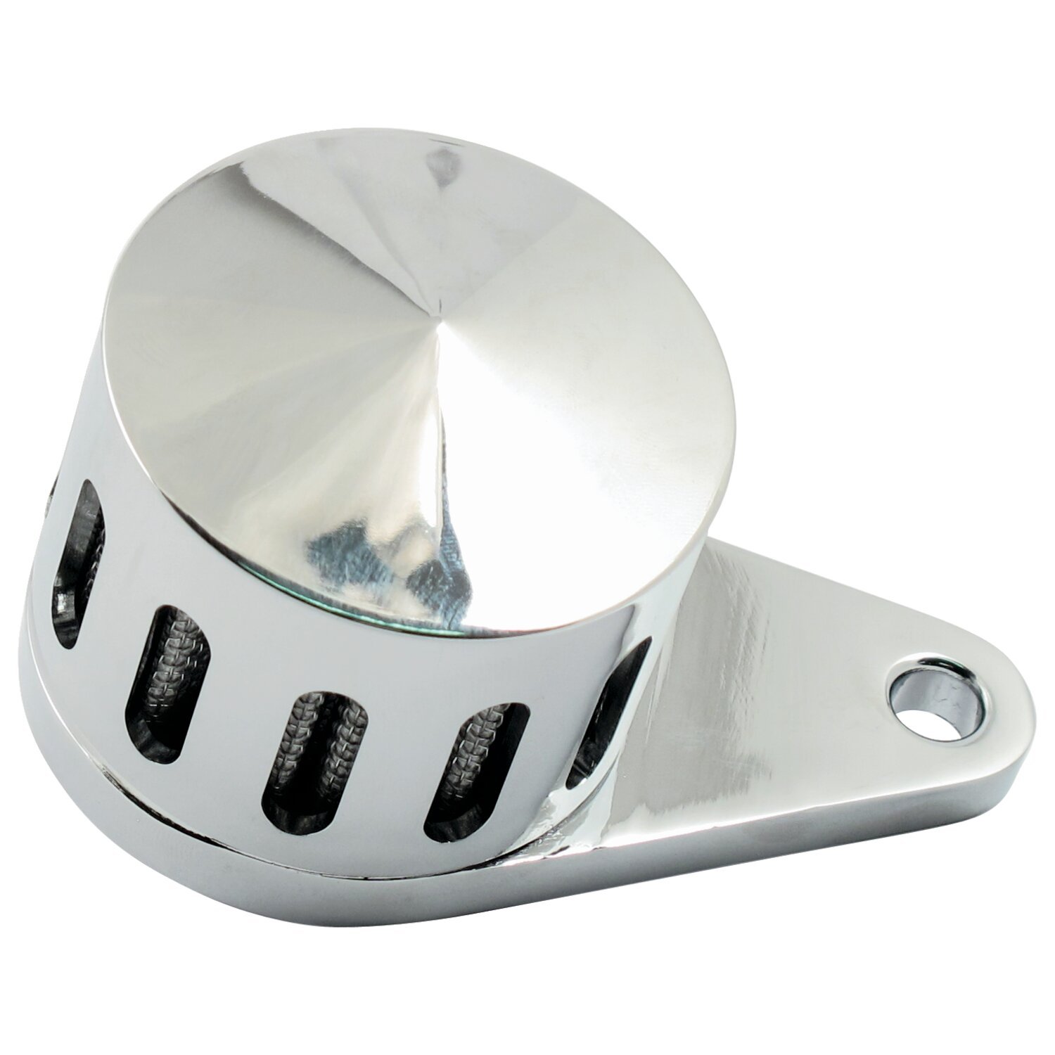 Crankcase breather filter, slotted, Chrome