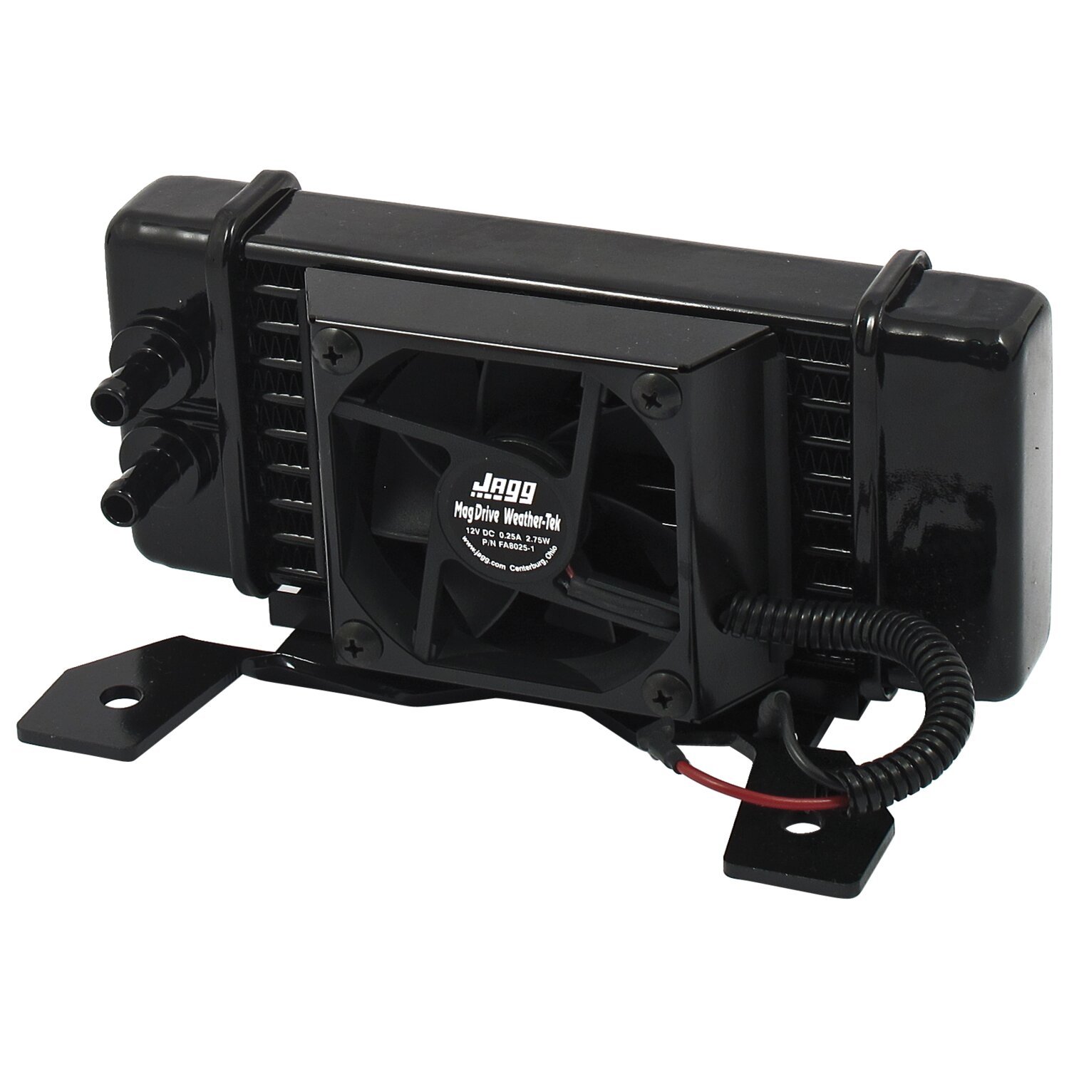 Jagg, oil cooler kit. Low mount - Horizontal - 10 row - Fan, Black