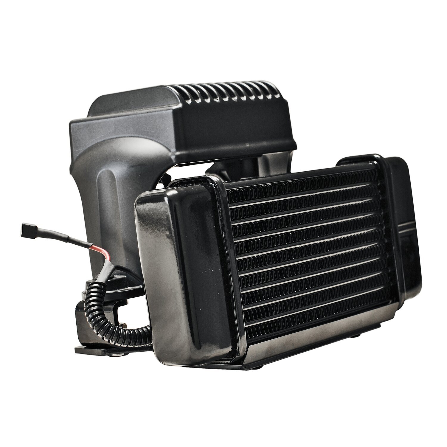 Jagg, oil cooler kit. Low mount - Horizontal - 10 row - Fan, Black