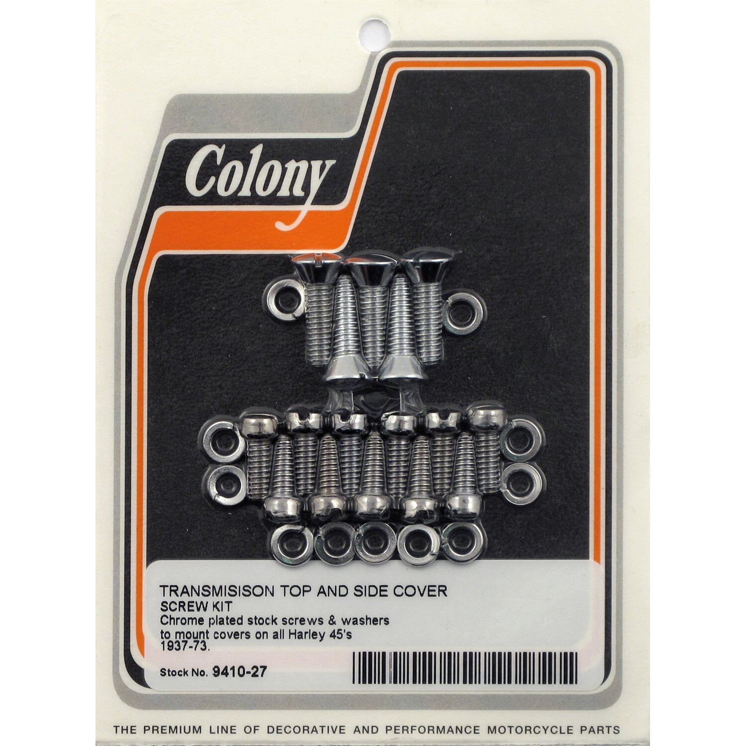 Colony, transmission top & side cover screw kit, Chrome