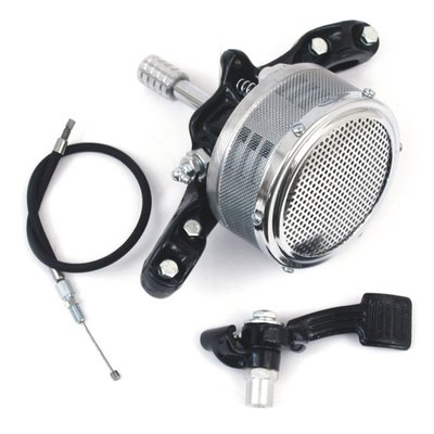 Early style reproduction mechanical siren. 
Pressed steel cover. 
Foot pedal operated by pushing the siren driveshaft to the tire. 
Sounds similar to the early warning air-raid attack sirens in World War II. 
If you've never heard one of these before, you're in for a howlin' surprise! 
Siren comes complete as shown. 